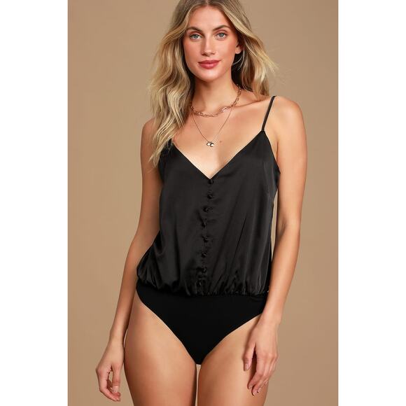 Lulus That Song Black Satin Bodysuit XS - Picture 1 of 6